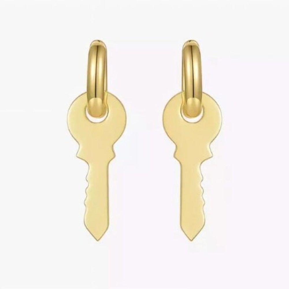 18K Gold Plated Key Drop Earrings - Dangle and Drop Earrings